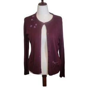 Vintage 90's Grandma Whimsy Beaded cardigan Size Large Red